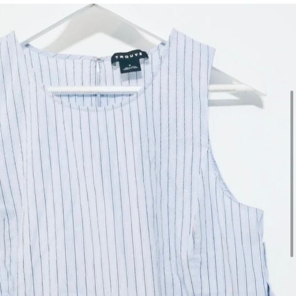 TROUVÉ Cotton Stripe Ruffle Sleeveless Shirt, Light Blue - Picture 2 of 4